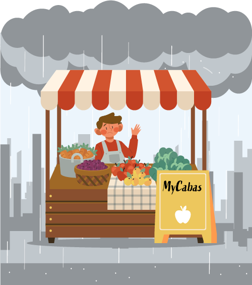 Marché sous la pluie